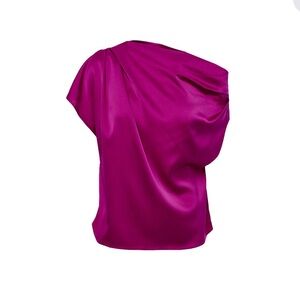 The Sei Asymmetrical Draped Top in Fuschia